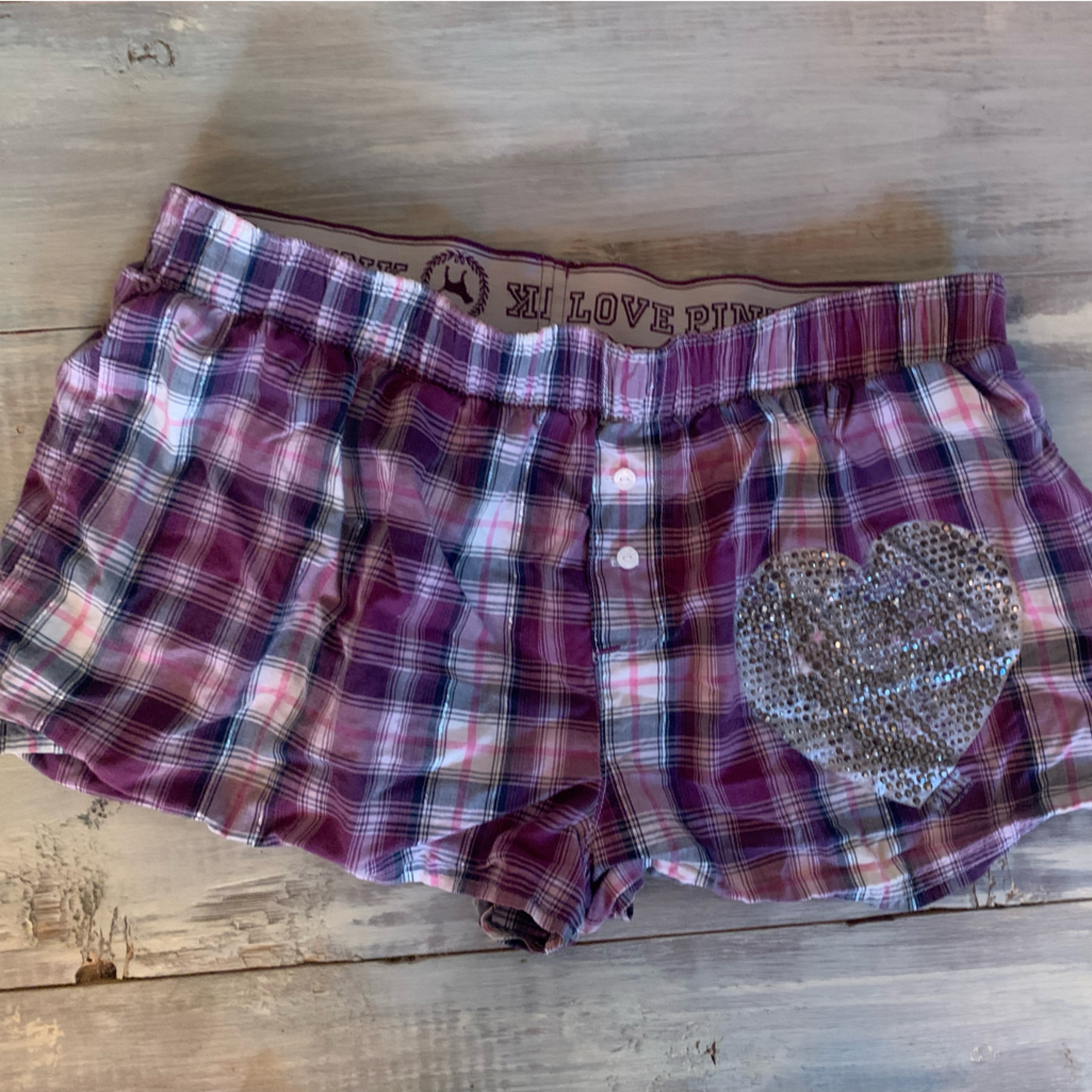 Y2k *Rare* Victoria's Secret Purple Plaid “Boy Shorts With Sequin Heart